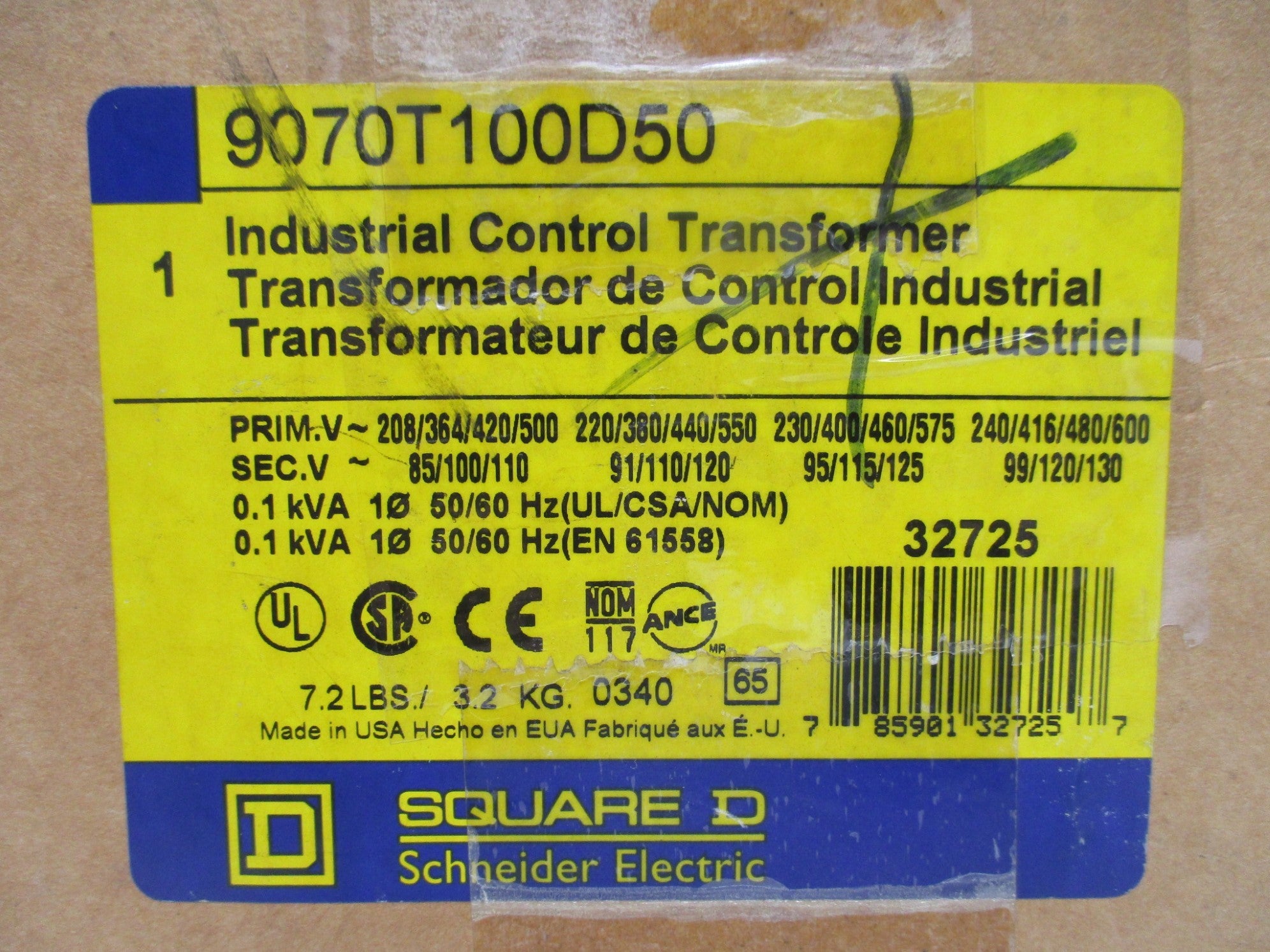SQUARE D 9070T100D5 600V 0.1KVA NSMP