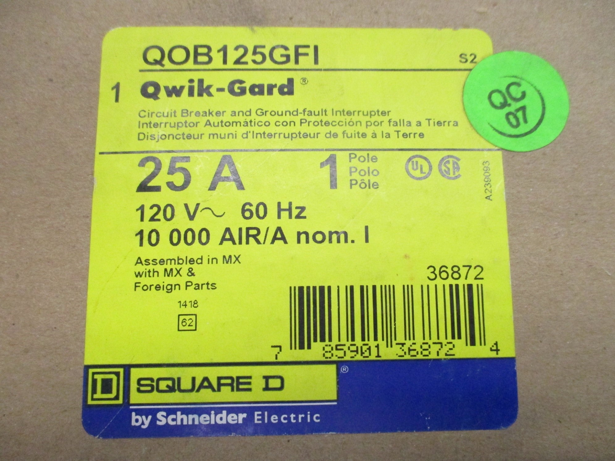 SQUARE D QOB125GFI 25A 120V NSMP