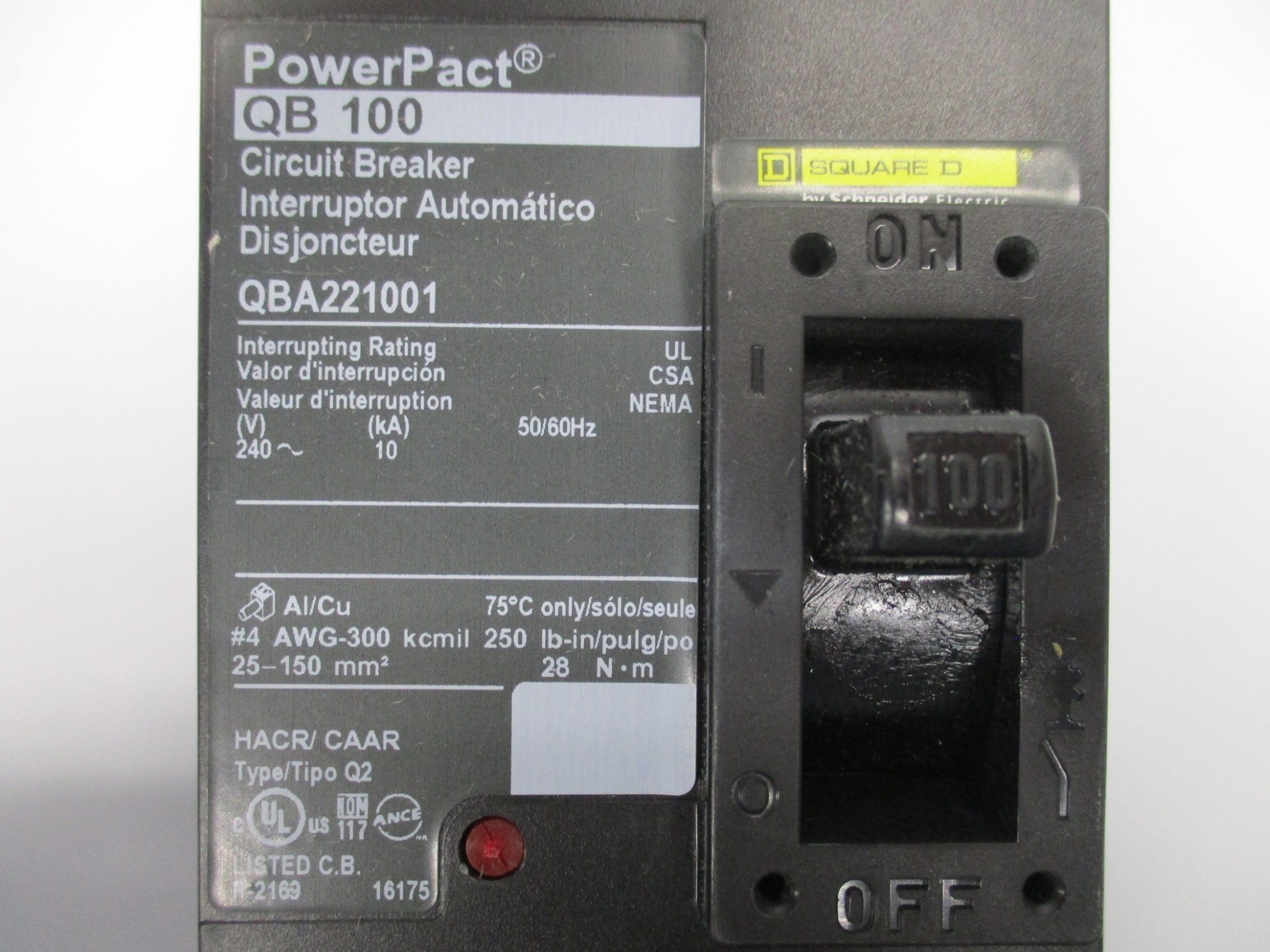 SQAURE D QBA221001 100A 240V NSMP