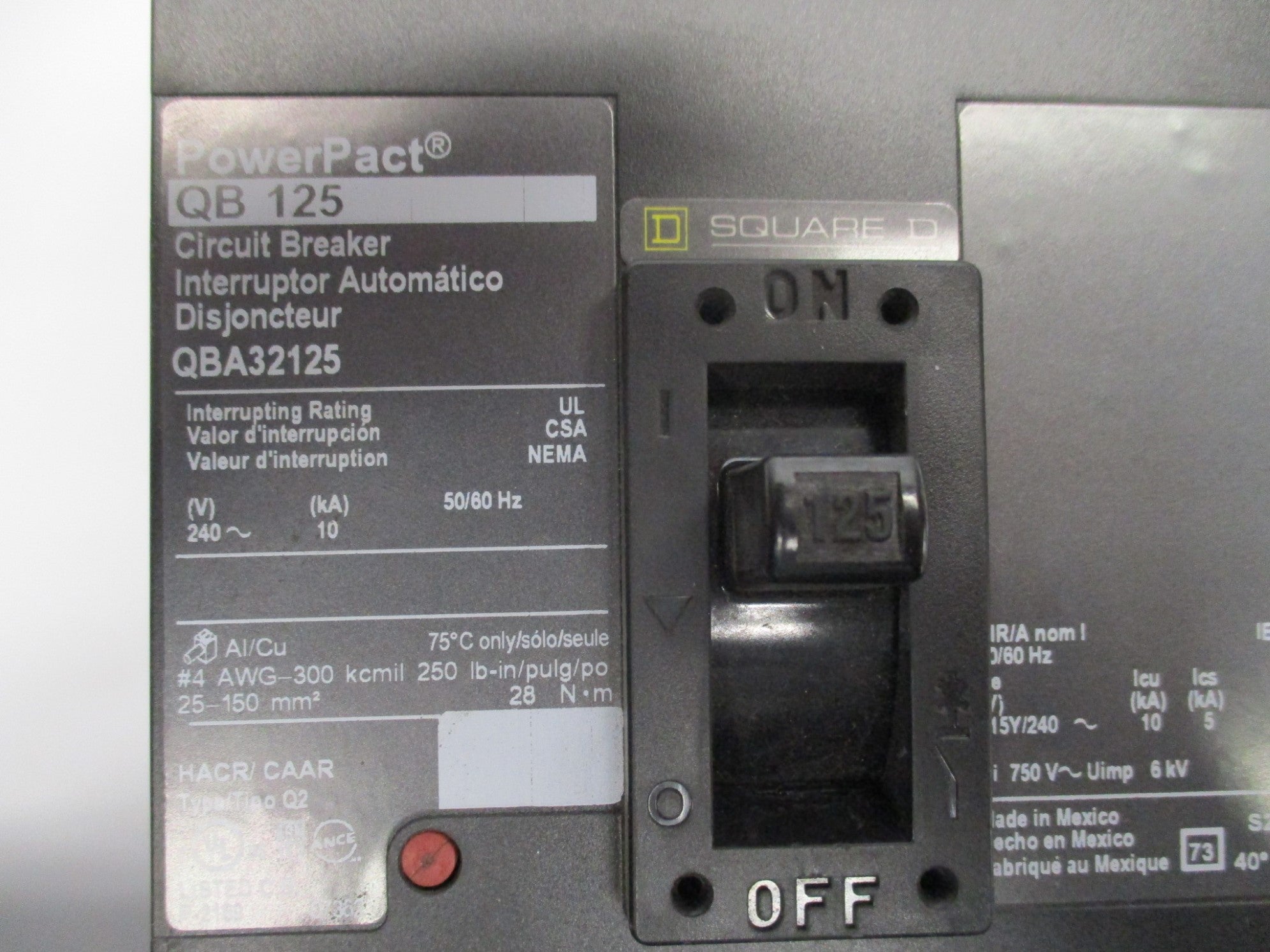 SQUARE D QBA32125 240V 125A NSMP