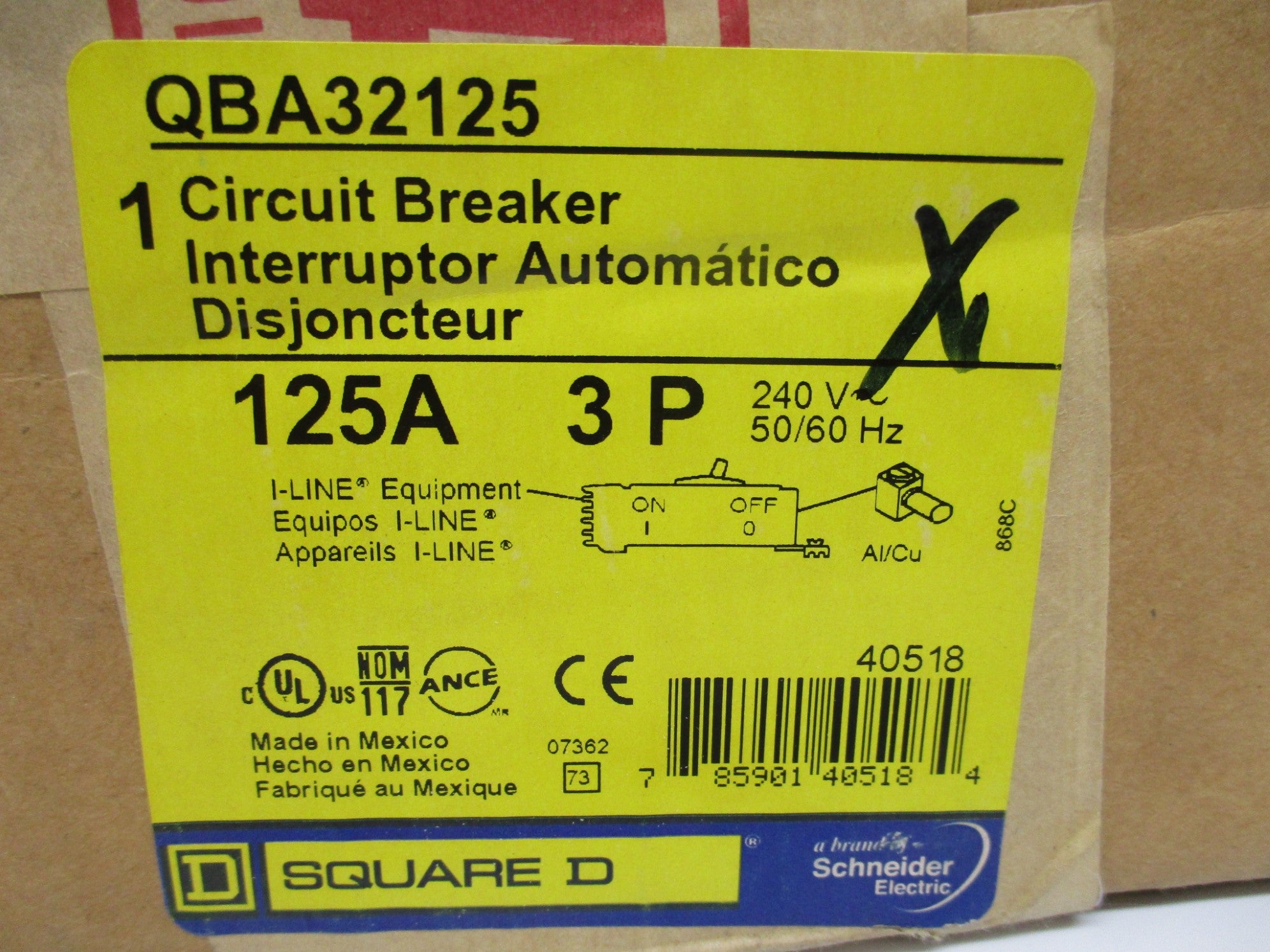 SQUARE D QBA32125 240V 125A NSMP