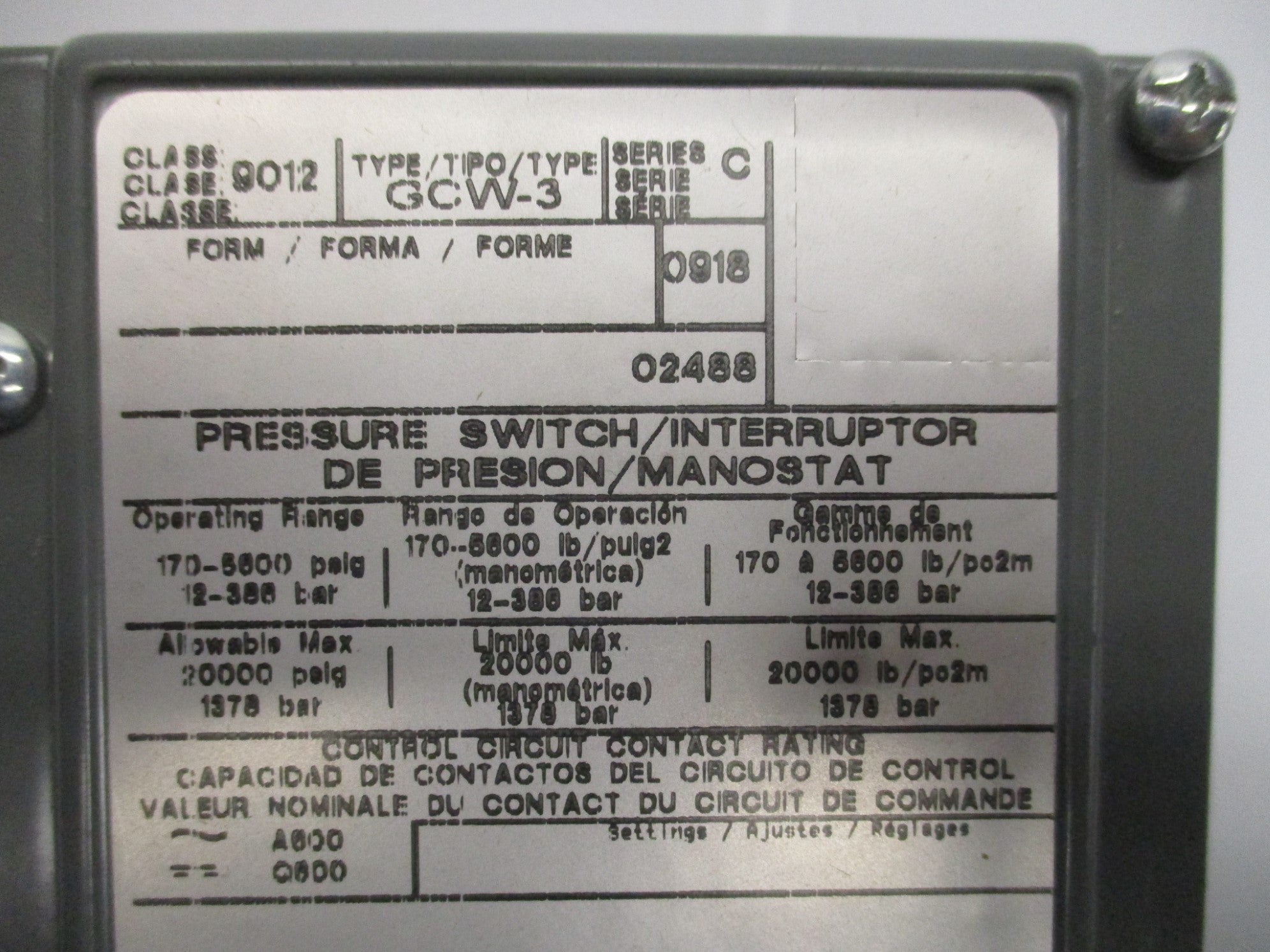 SQUARE D 9012GCW-3 SER. C NSNP