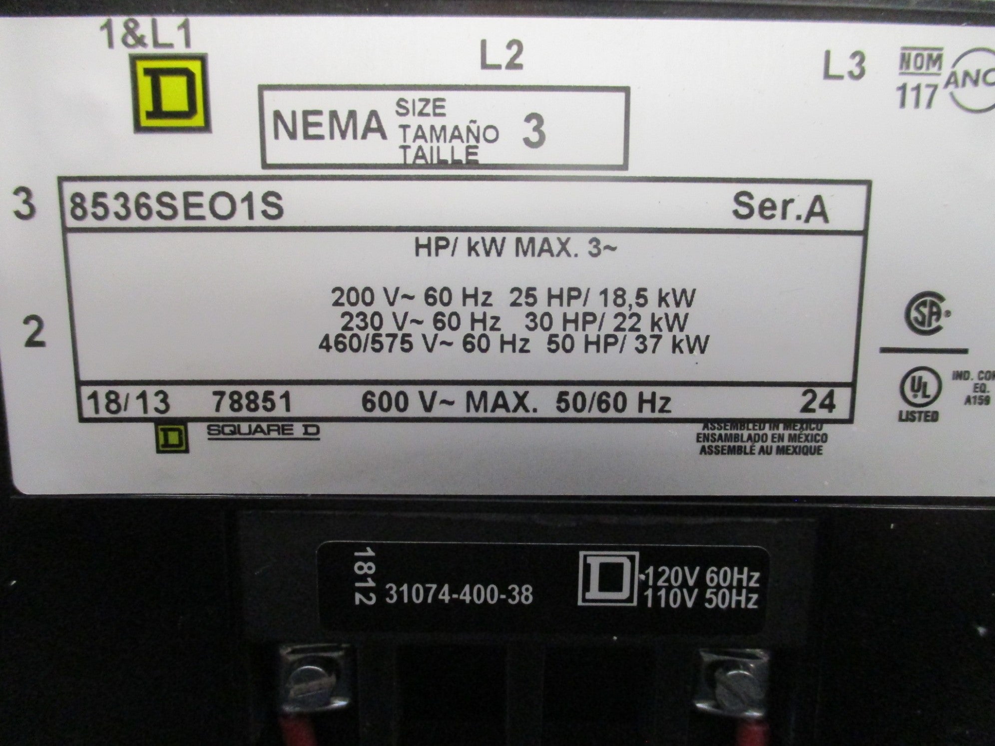 SQUARE D 8536SEO1V02S SER. A 110/120V NSMP