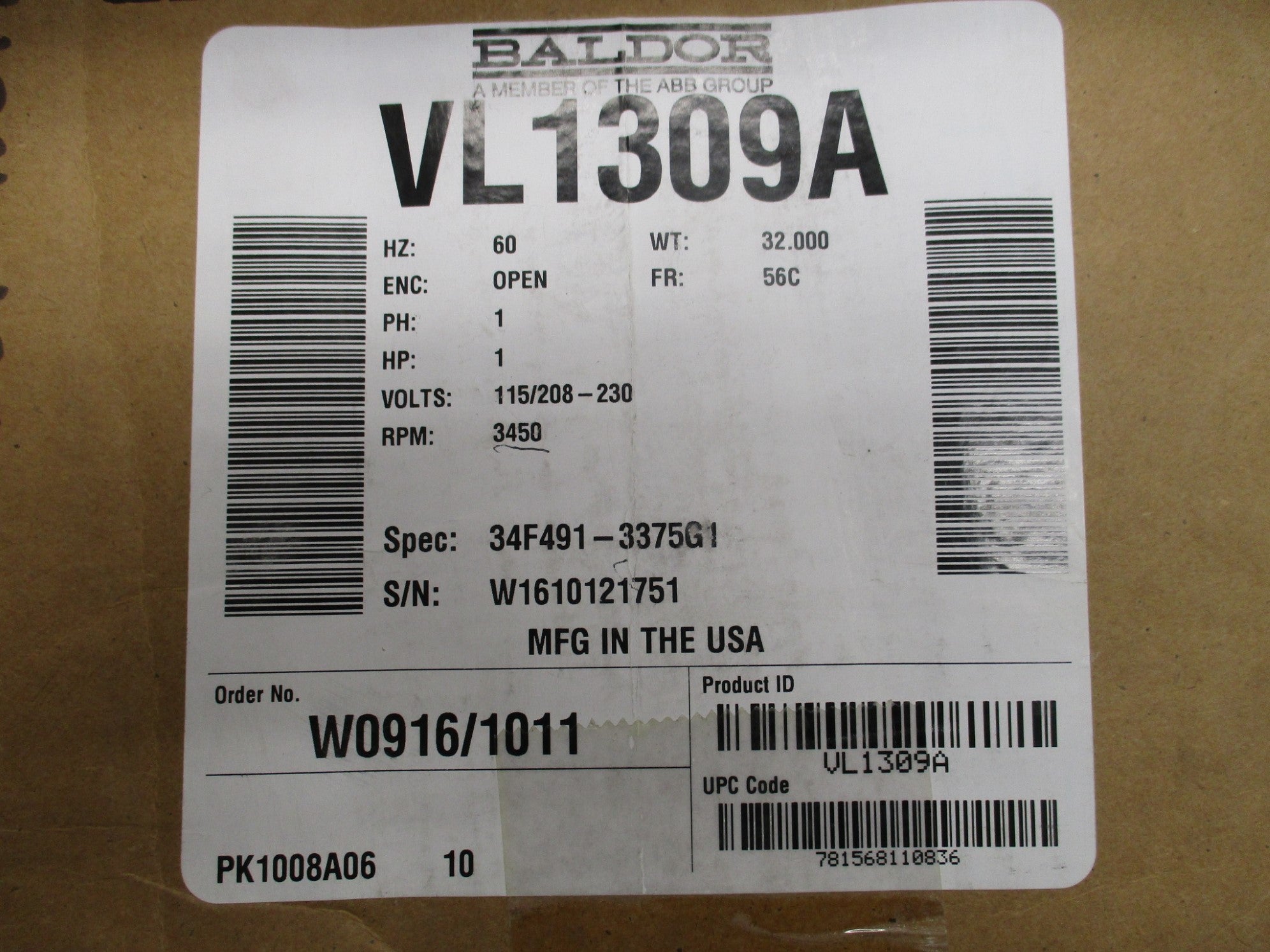 BALDOR VL1309A SER. F NSMP