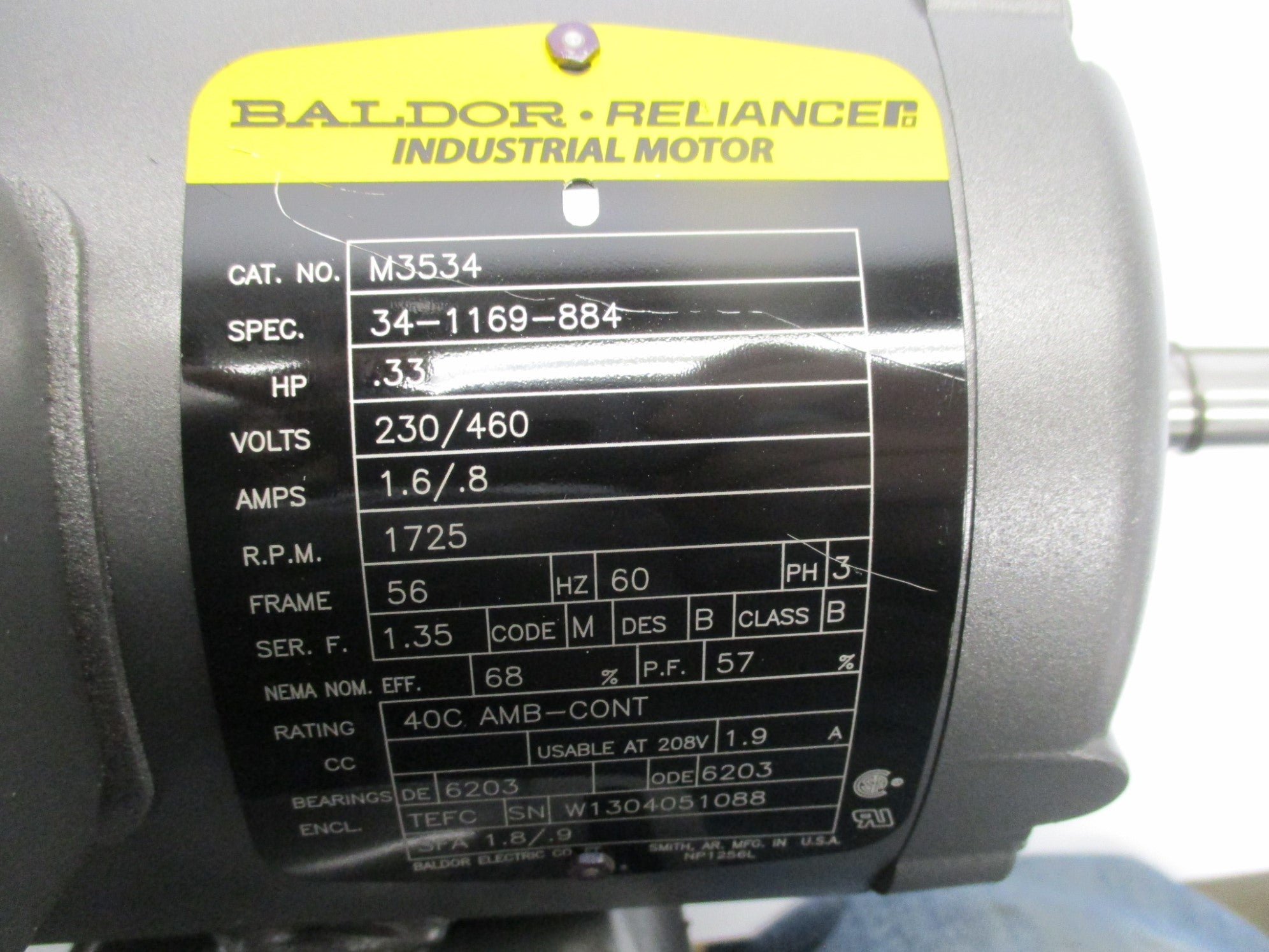 BALDOR M3534 SER. F 230/460V 1.6/.8A NSMP
