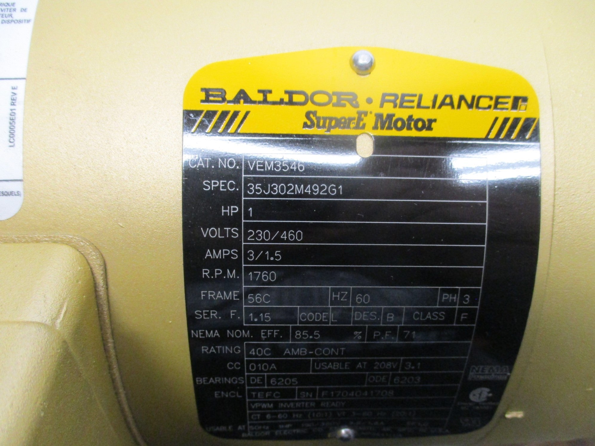 BALDOR VEM3546 SER. F NSMP