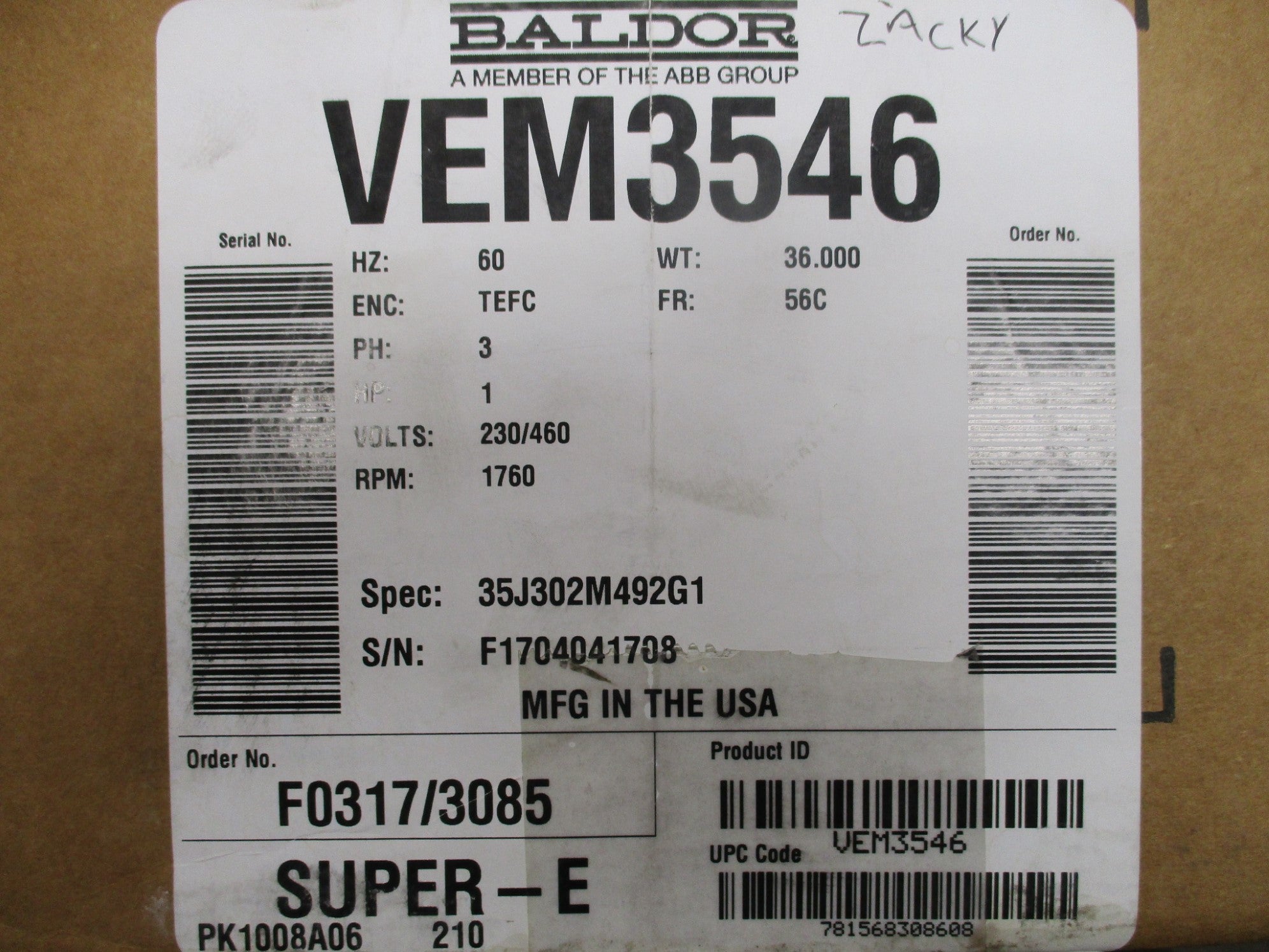 BALDOR VEM3546 SER. F NSMP