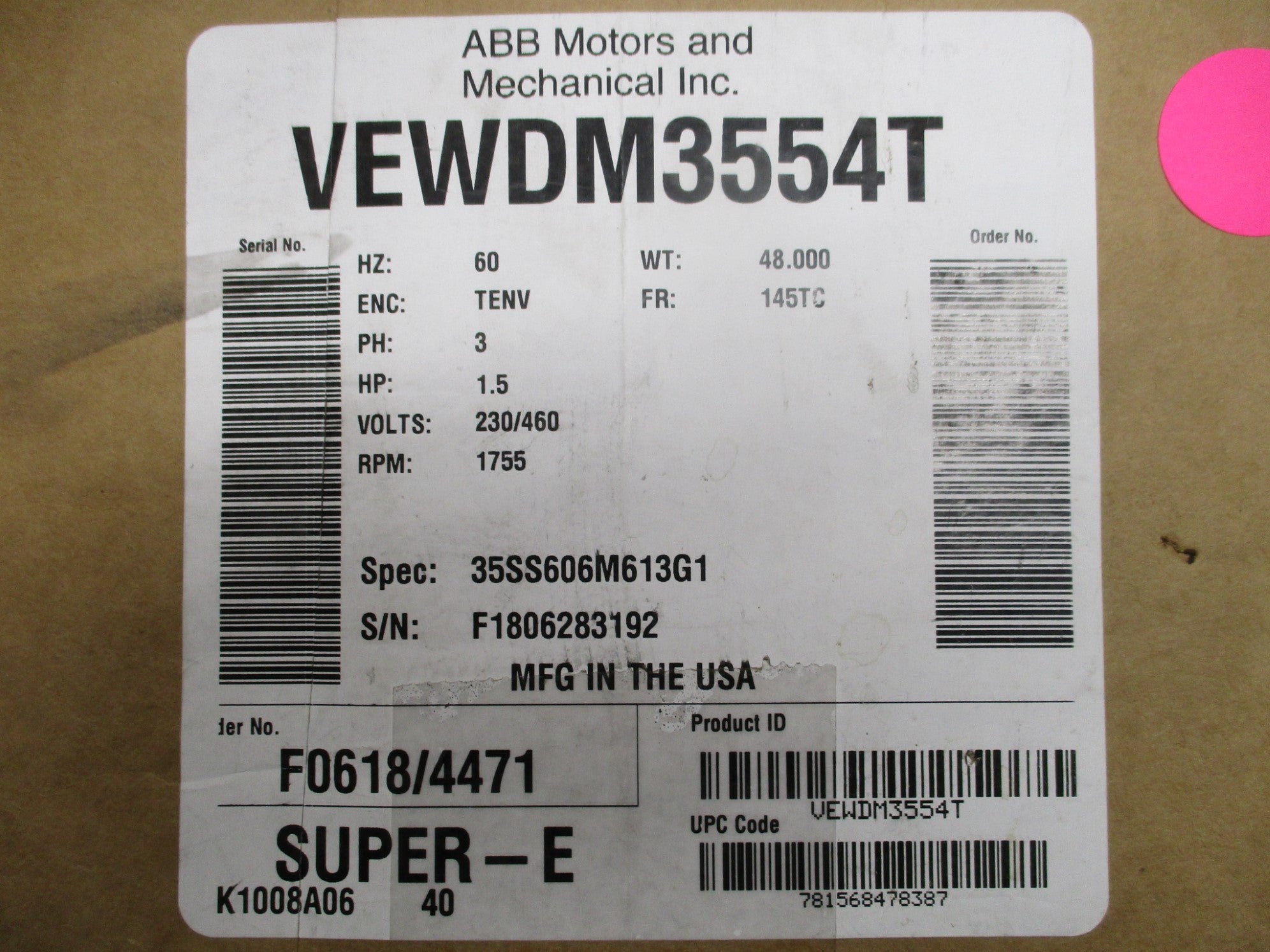 BALDOR VEWDM3554T SER. F NSMP