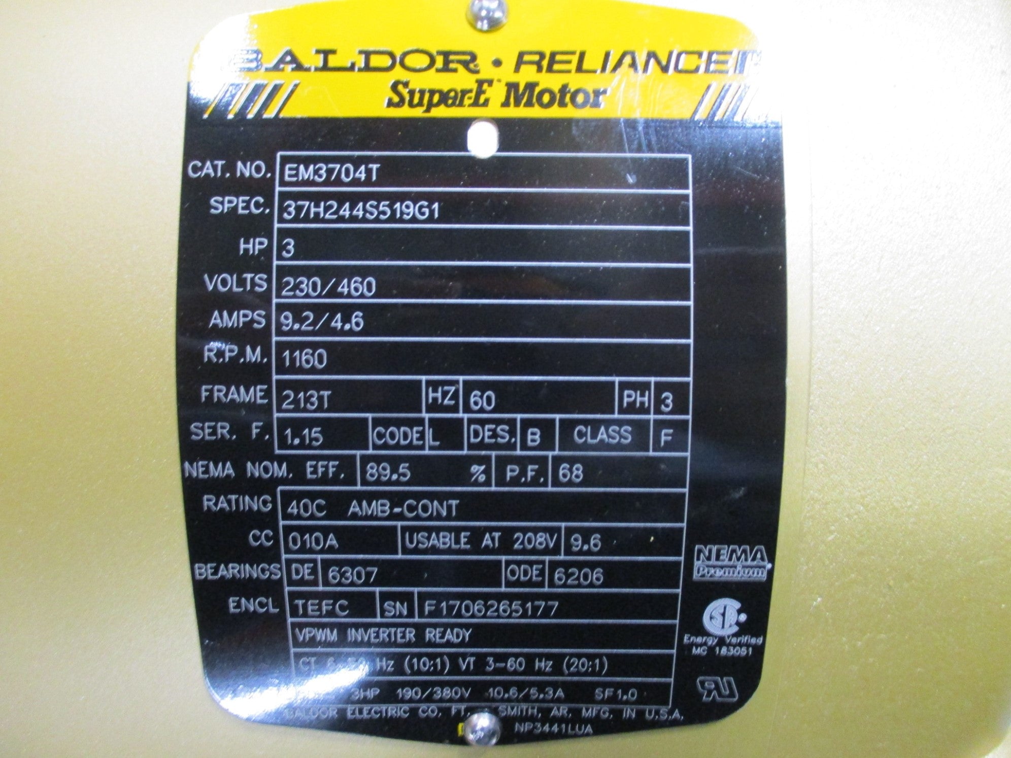 BALDOR EM3704T SER. F NSMP