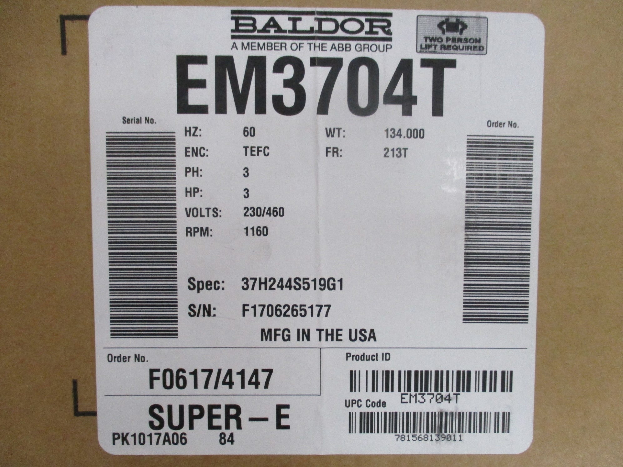 BALDOR EM3704T SER. F NSMP