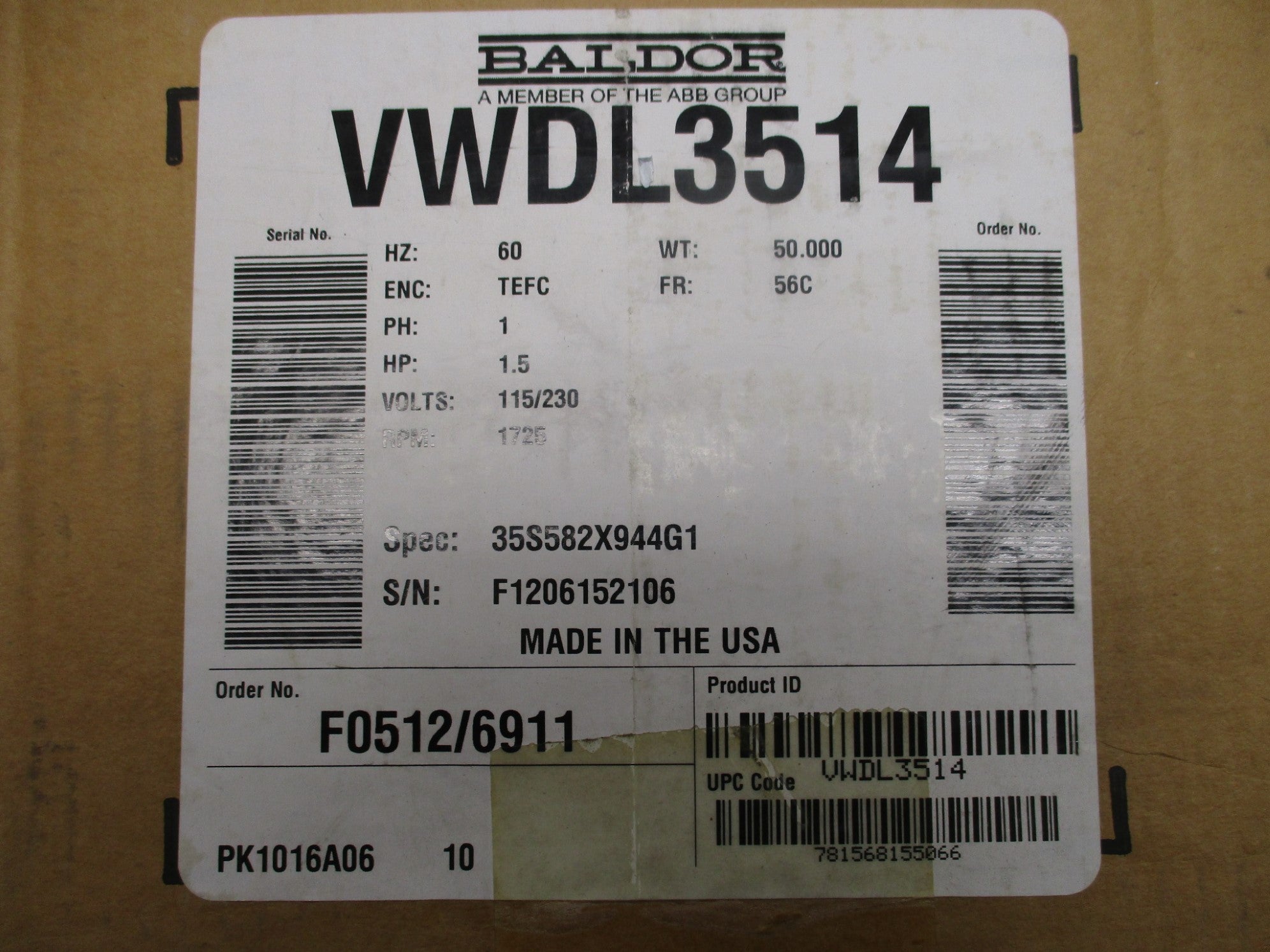 BALDOR VWDL3514 SER. F NSMP
