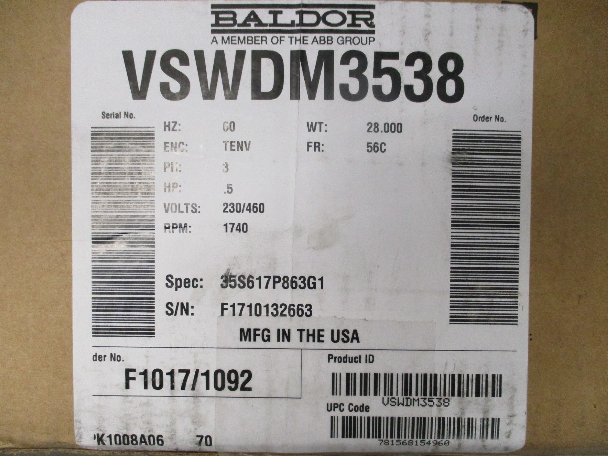 BALDOR VSWDM3538 SER. F NSMP