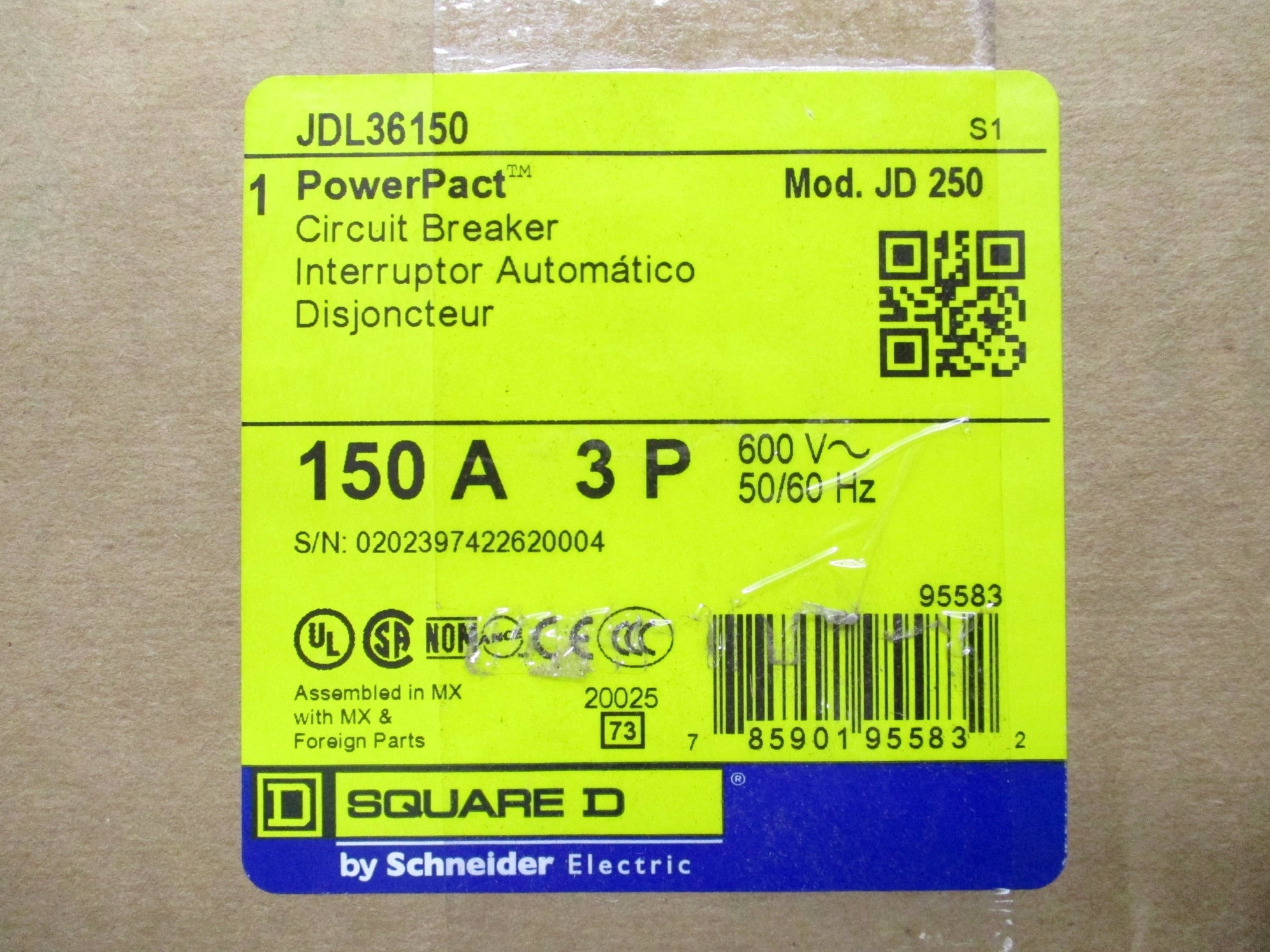 SQUARE D JDL36150 600V 150A NSMP