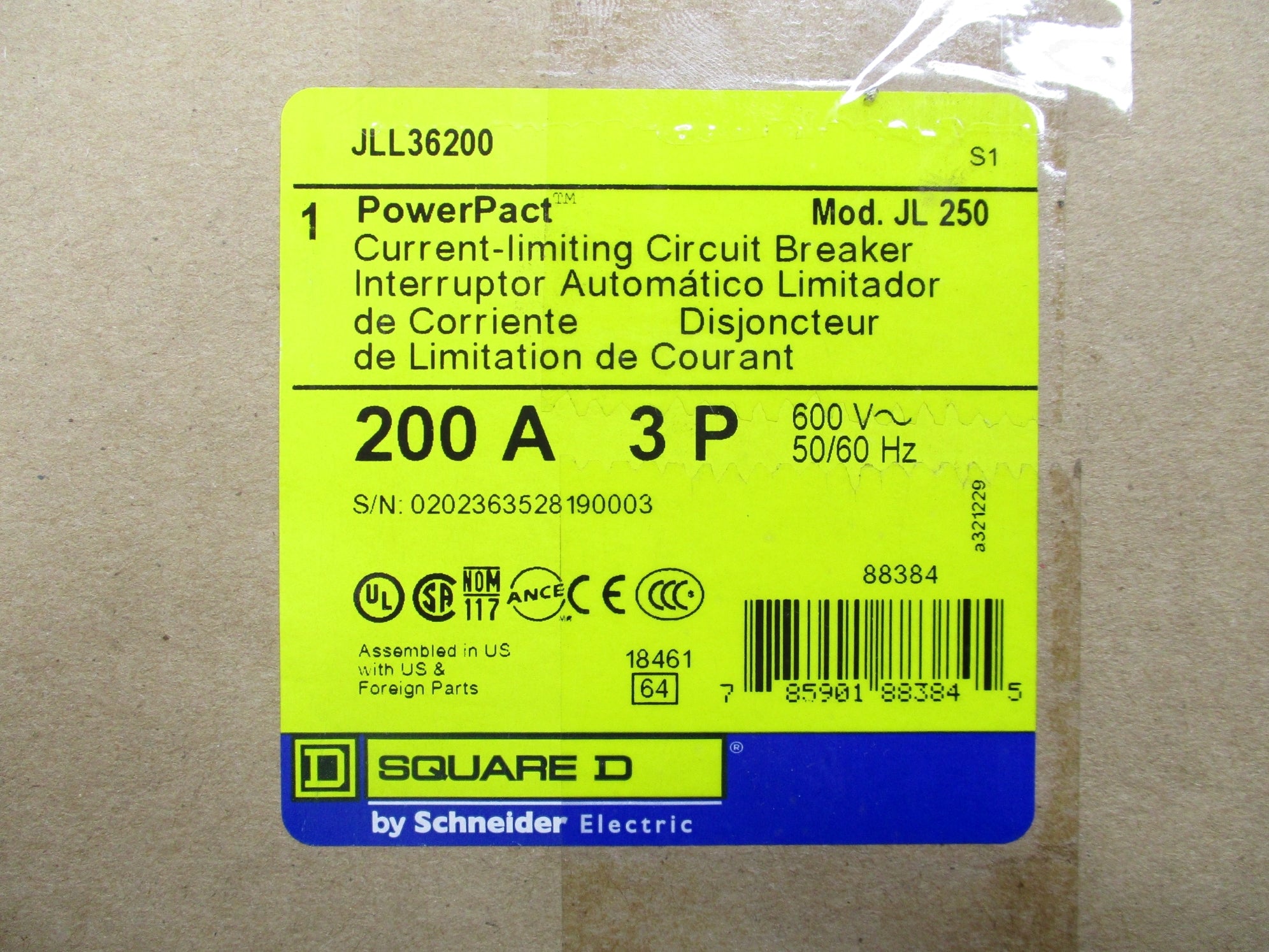 SQUARE D JLL36200 600V 200A NSMP