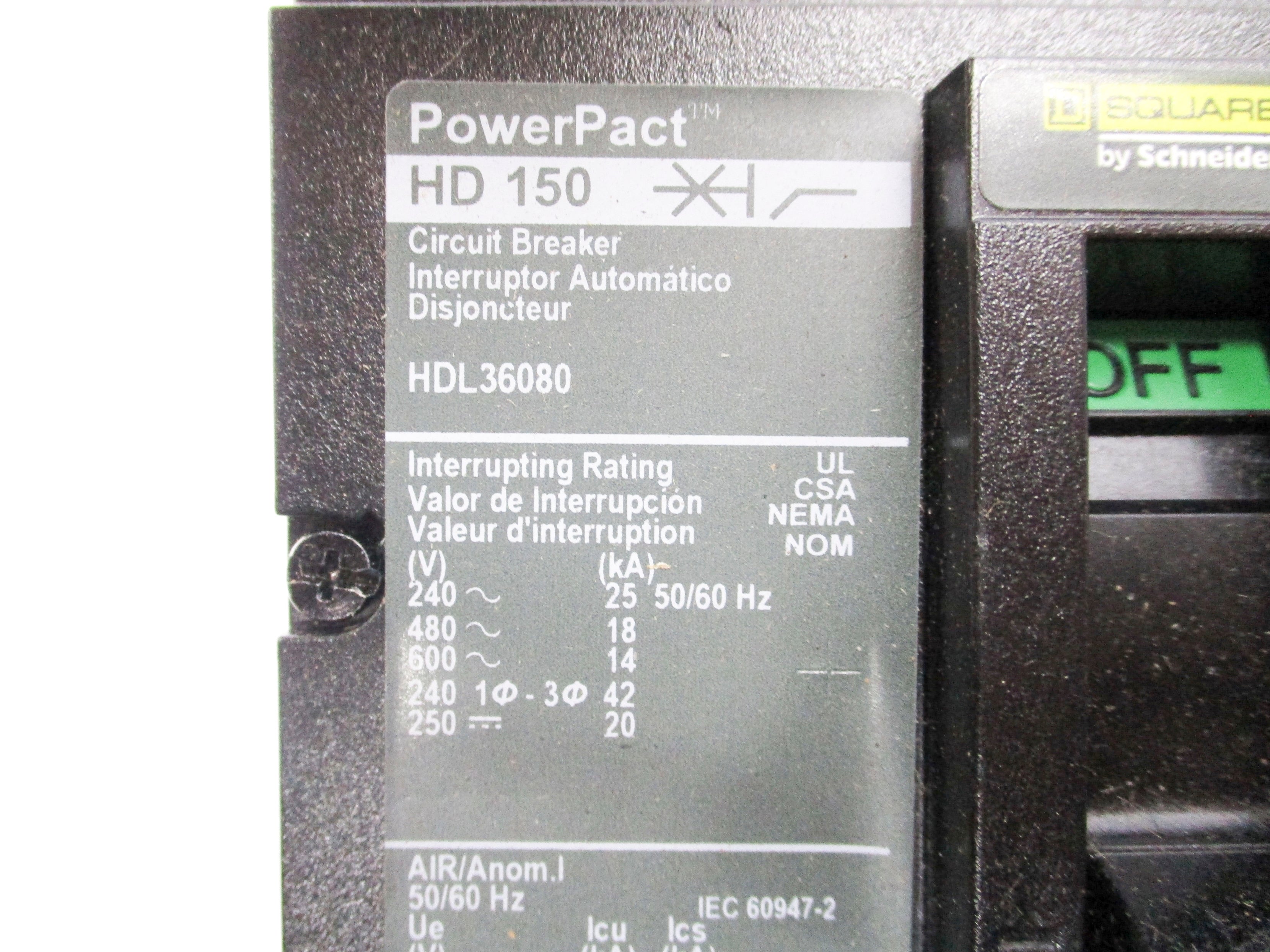 SQUARE D HDL36080 600V 80A NSMP