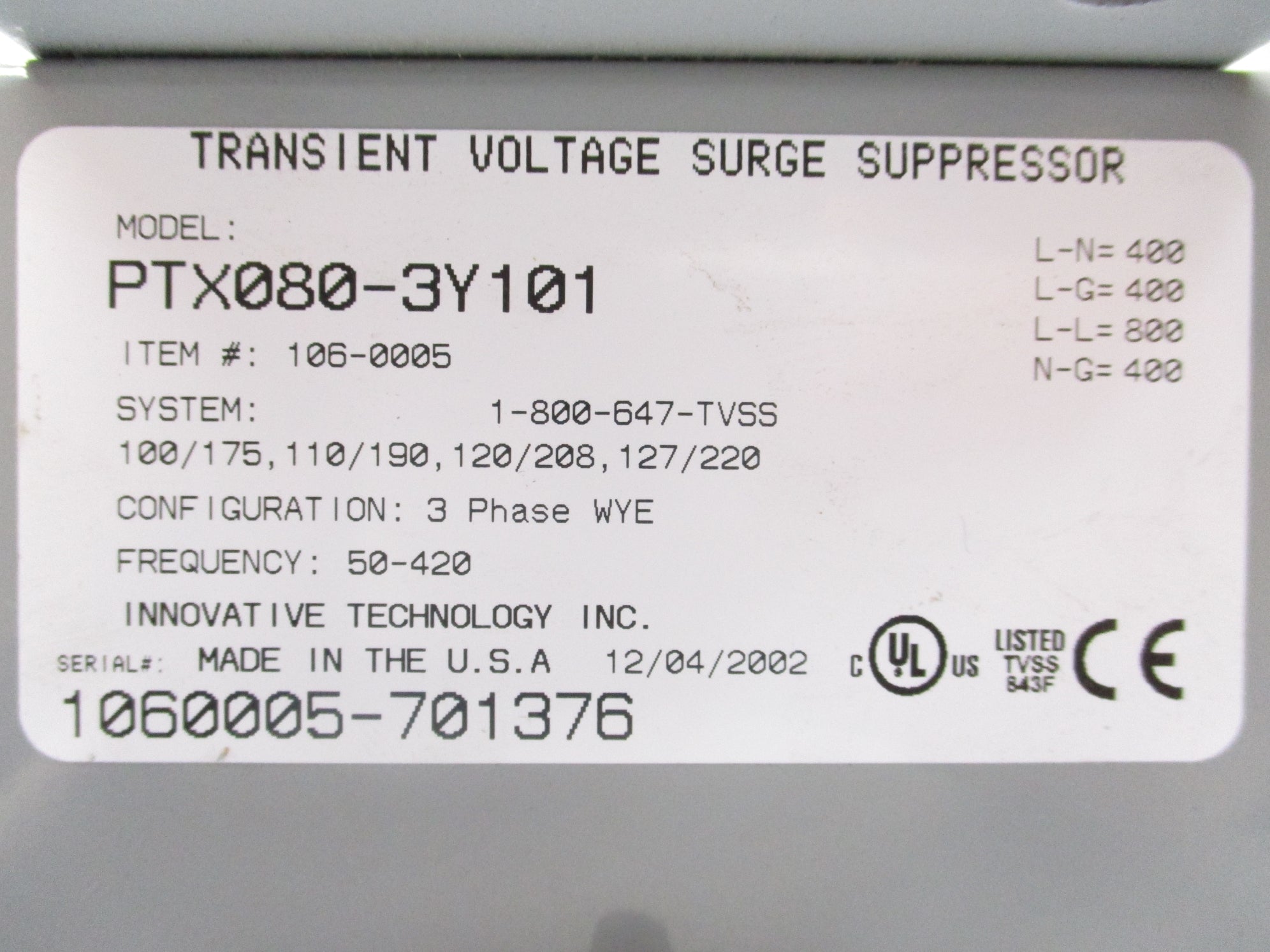INNOVATIVE TECHNOLOGY PTX080-3Y101 NSNP