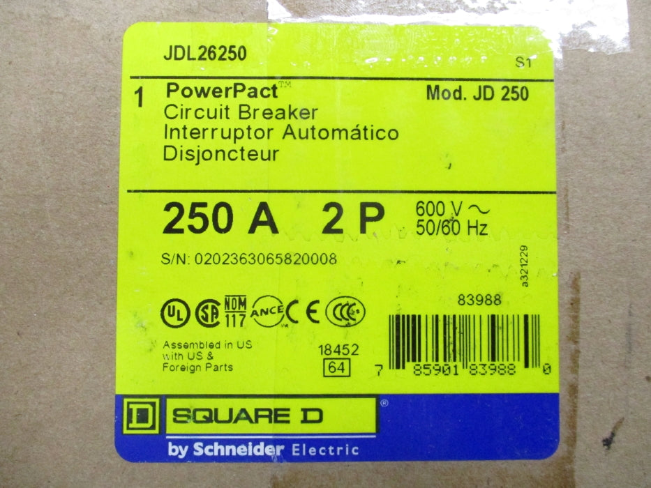 SQUARE D JDL26250 600V 250A NSMP
