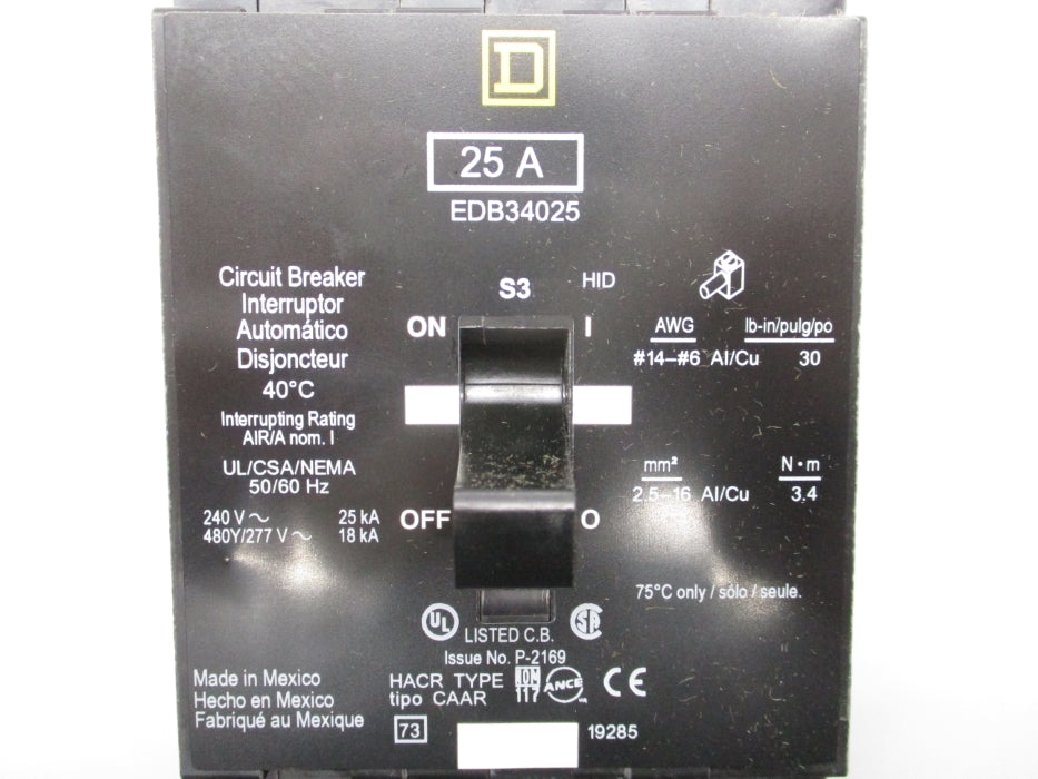 SQUARE D EDB34025 277V 25A NSNP