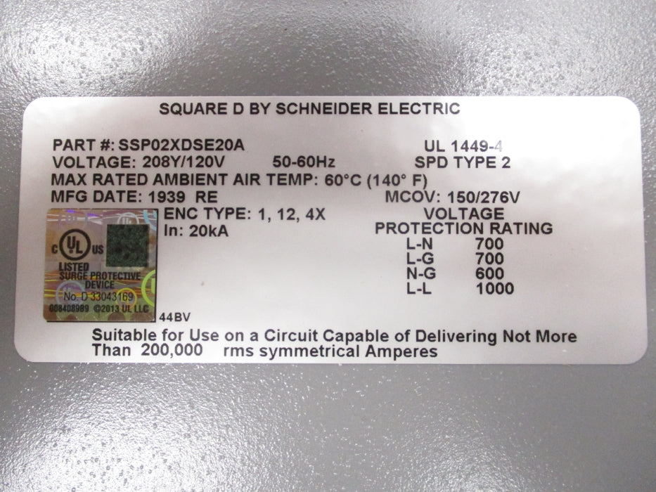 SQUARE D SSP02XDSE20A SER. 000 NSMP