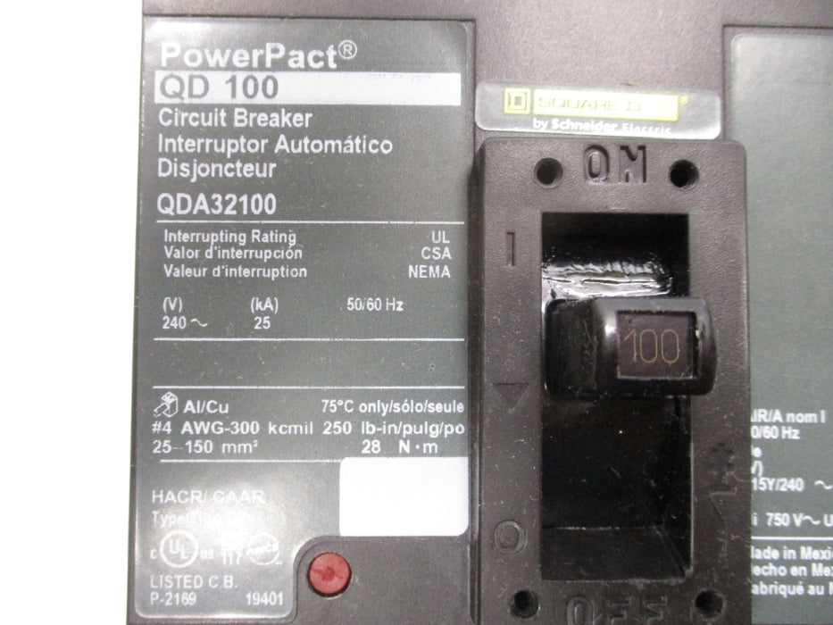 SQUARE D QDA32100 240V 100A (AS PICTURED) NSMP