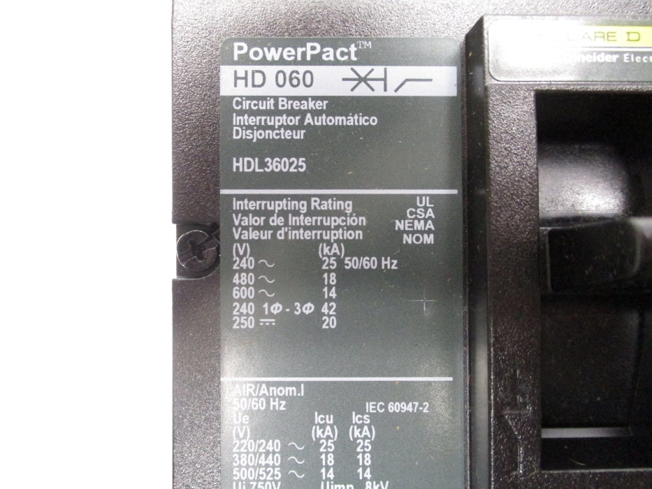 SQUARE D HDL36025 600V 25A NSMP