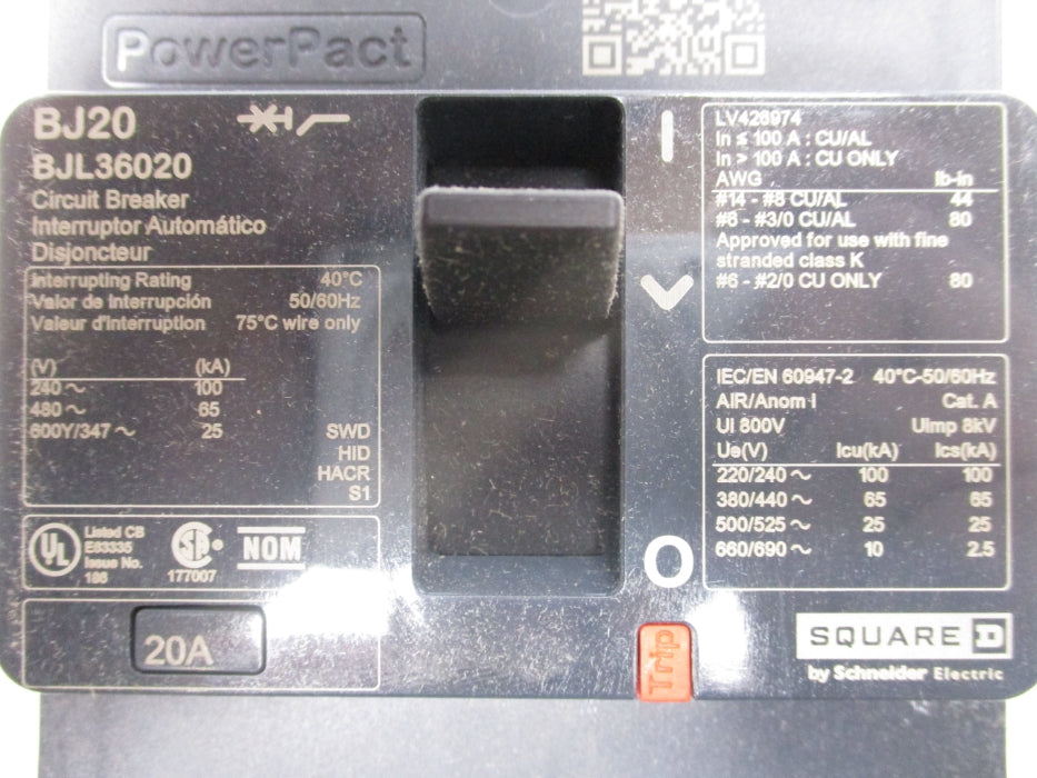 SQUARE D BJL36020 480V 20A NSMP