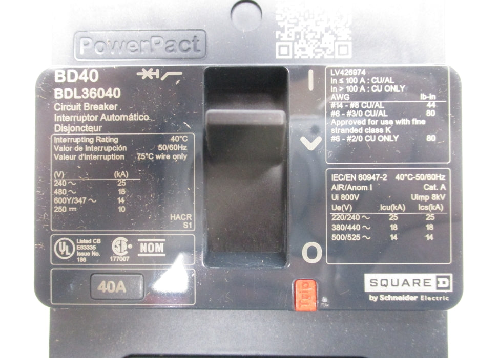 SQUARE D BDL36040 480V 40A (AS PICTURED) NSMP
