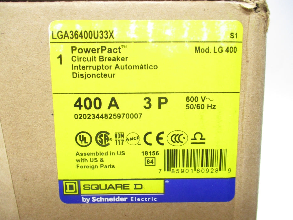 SQUARE D LGA36400U33X 600V 400A NSMP