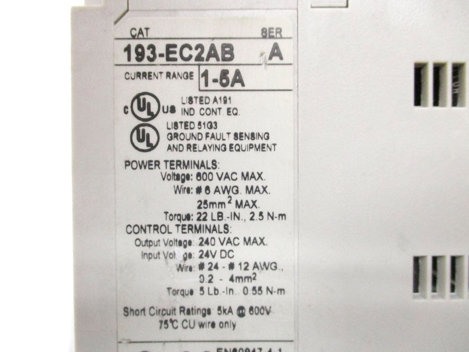 ALLEN BRADLEY 193-EC2AB SER. A F/W 2.002 600V 1-5A (AS PICTURED) UNMP