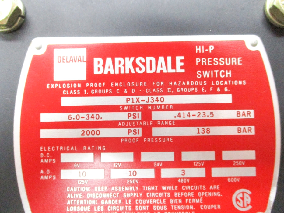 BARKSDALE P1X-J340 2000PSI NSNP