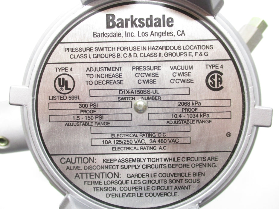 BARKSDALE D1X-A150SS-UL 300PSI NSMP