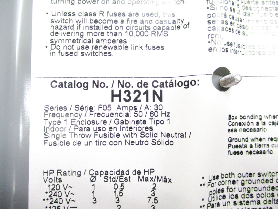 SQUARE D H321N SER. F05 30A 240VAC NSMP