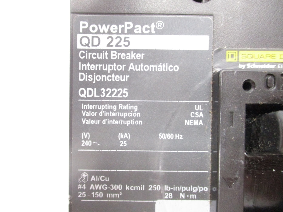 SQUARE D QDL32225 240V 225A (AS PICTURED) UNMP