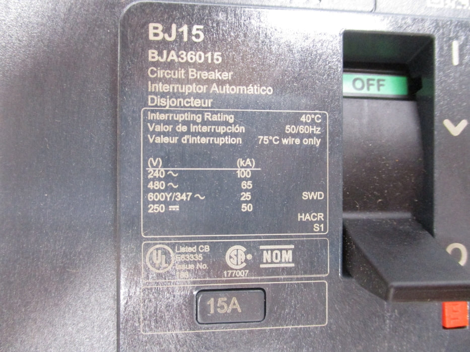 SQUARE D BJA36015 480V 15A NSNP