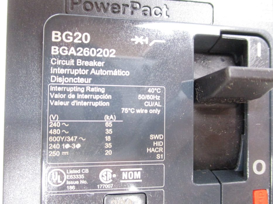 SQUARE D BGA260202 480V 20A NSNP