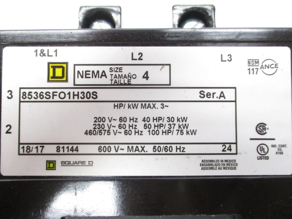 SQUARE D 8536SFO1H30S SER. A 110/120V NSNP