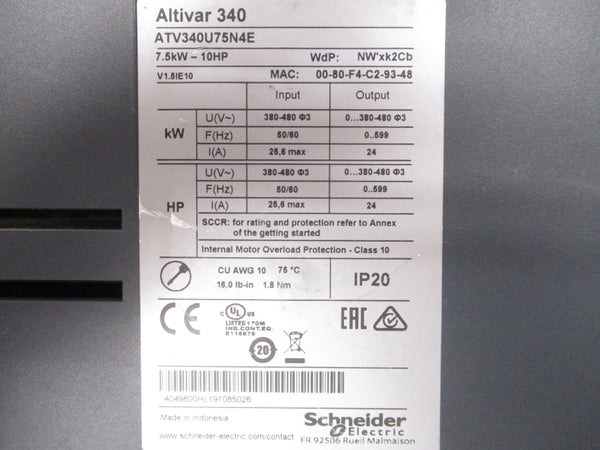 SCHNEIDER ELECTRIC ATV340U75N4E 380-480V 25.6A NSNP