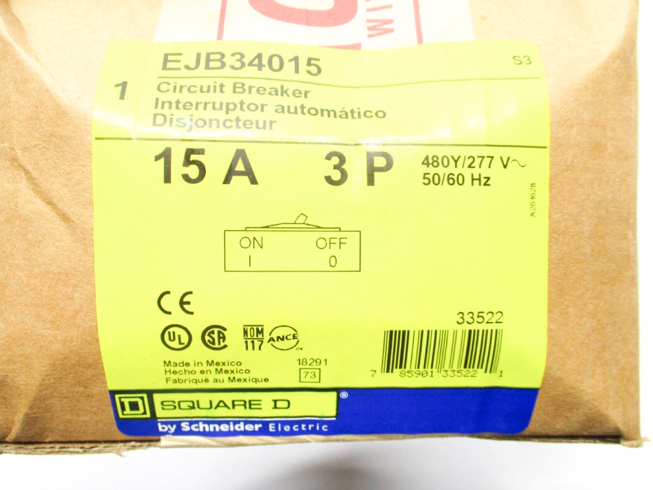 SQUARE D EJB34015 277V 15A NSFS