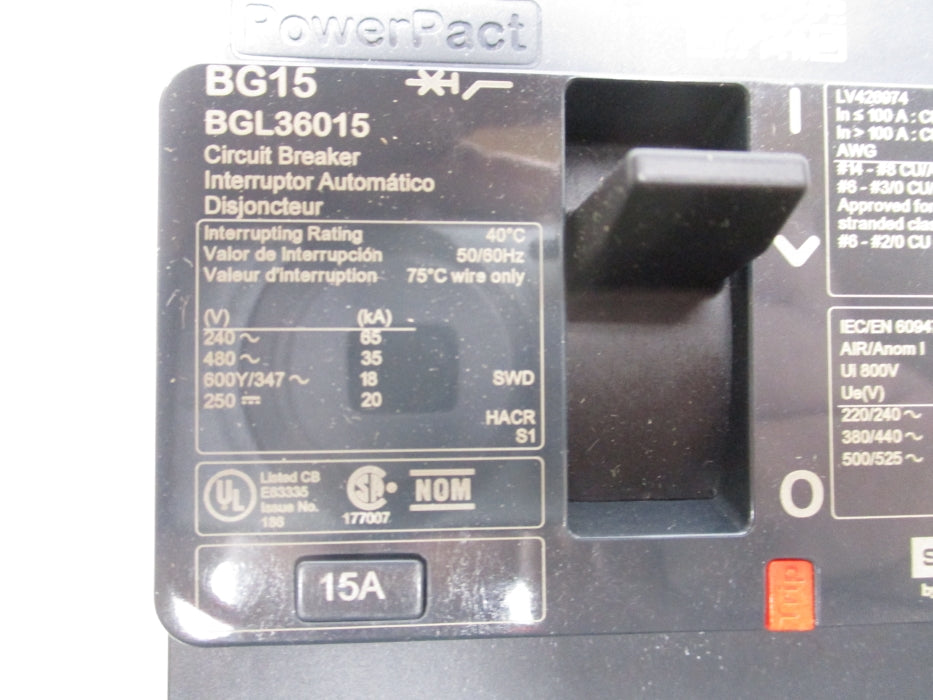 SQUARE D BGL36015 480V 15A NSMP