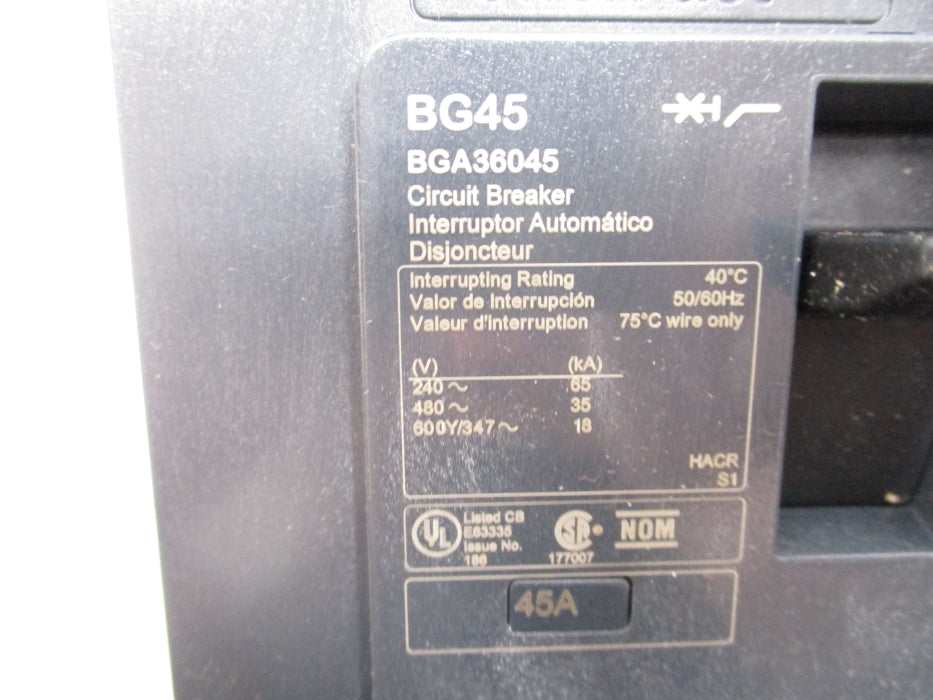 SQUARE D BGA36045 480V 45A NSMP