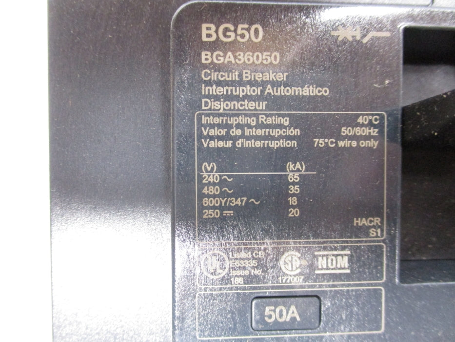 SQUARE D BGA36050 480V 50A NSMP