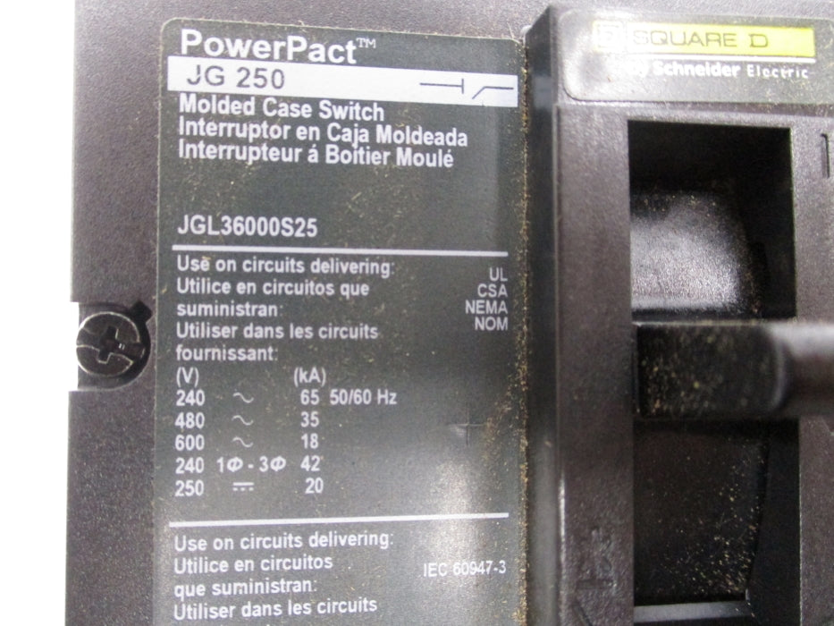 SQUARE D JGL36000S25 600V 250A (AS PICTURED) NSMP