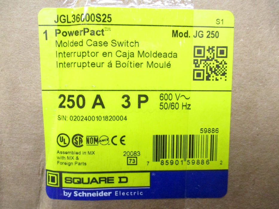 SQUARE D JGL36000S25 600V 250A (AS PICTURED) NSMP