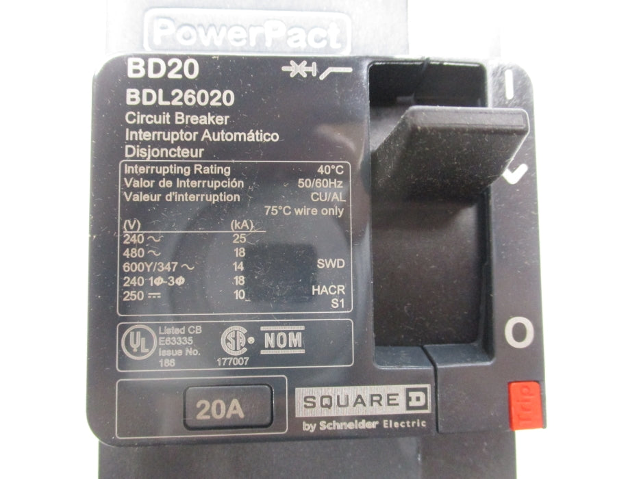 SQUARE D BDL26020 480V 20A NSMP