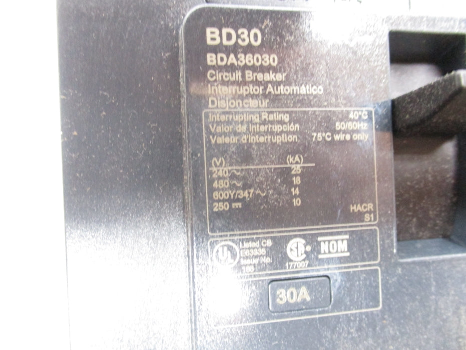 SQUARE D BDA36030 480V 30A NSMP