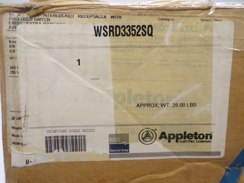 APPLETON WSRD3352SQ SER. F06 600VAC 30A NSMP