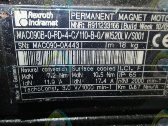 REXROTH INDRAMAT MAC090B-0-PD-4-C/110-B-0/WI520LV/S001 MOTOR * NEW NO BOX *
