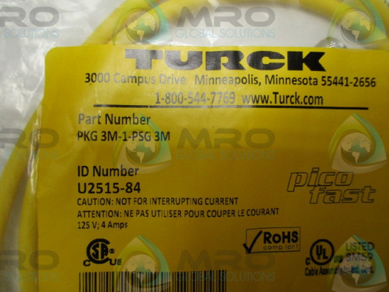 TURCK PKG3M-1-PSG3M MOLDED CORDSET CABLE 3M * NEW IN FACTORY BAG *