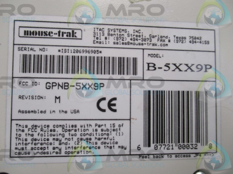 ITAC SYSTEMS MOUSE-TRAK B-5XX9P ROLLER TRACKBALL MOUSE 4-BUTTON  UNMP