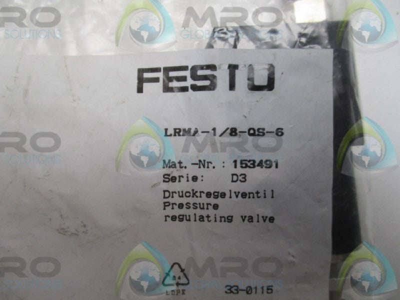 FESTO LRMA-1/8-QS-6 PRESSURE REGULATING VALVE * NEW IN FACTORY BAG *